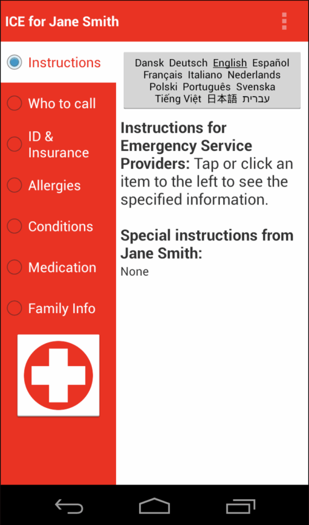 (ICE) – In Case of Emergency app