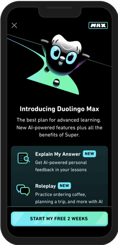 Duolingo Max mobile app