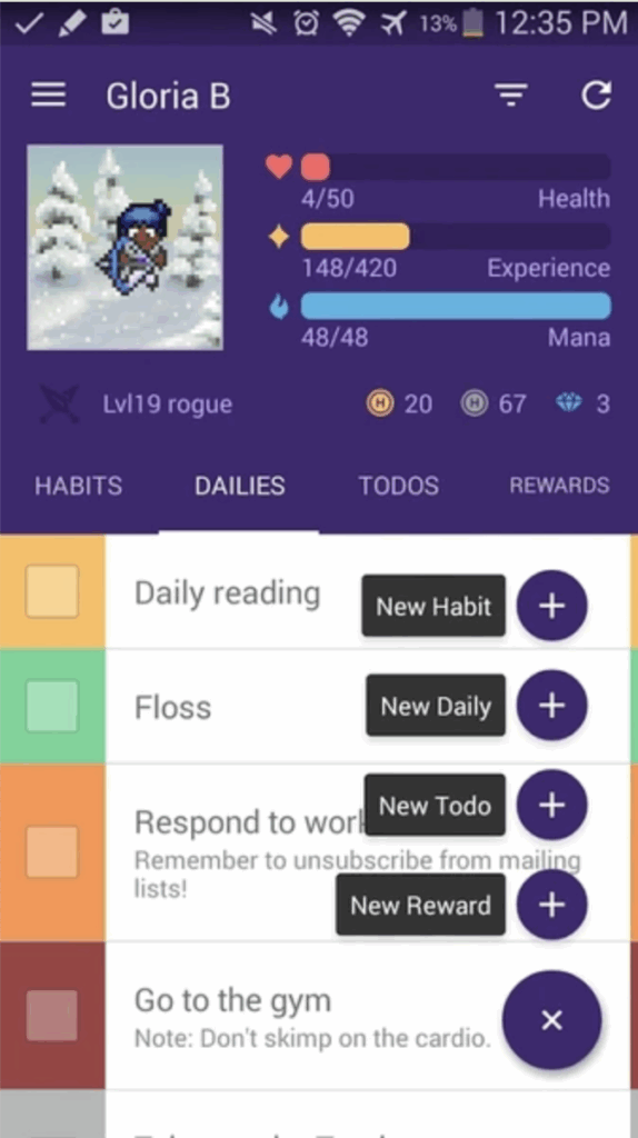 Habitica mobile app